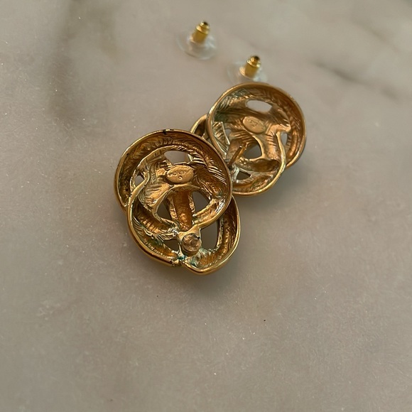 Vintage Givenchy signed statement gold tone pierced metal earrings, 1.25” X 1” - Picture 9 of 10